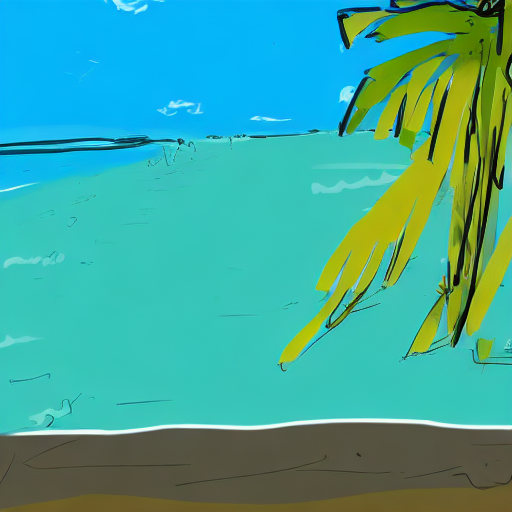 A simple sketch of a beach with clouds and minor artifacts